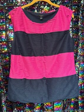 Ann Taylor Hot Pink and Dark Navy Striped Sleeveless Tank